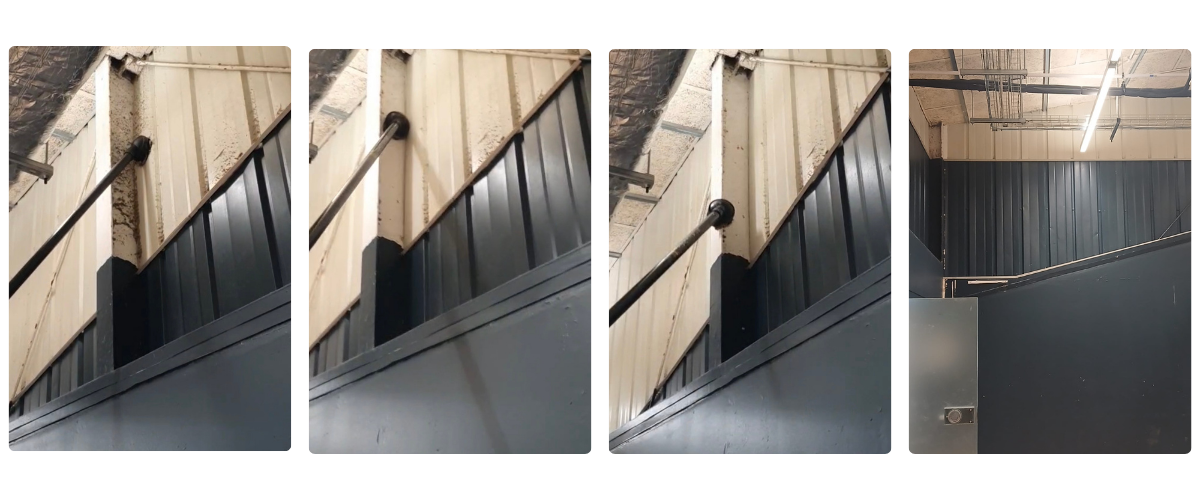 High level cleaning in process. A series of four images from very dirty to clean 